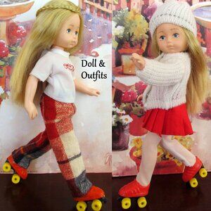 GINNY DOLL ROLLERSKATES +10-PC WARDROBE, SWEATER, DRESS, SASSON TOP VOGUE 1970s